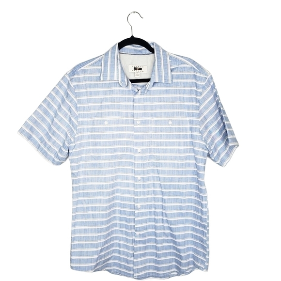 Joseph Abboud Men’s Blue White Striped Short Sleeve Button Down Shirt Medium - Picture 2 of 4